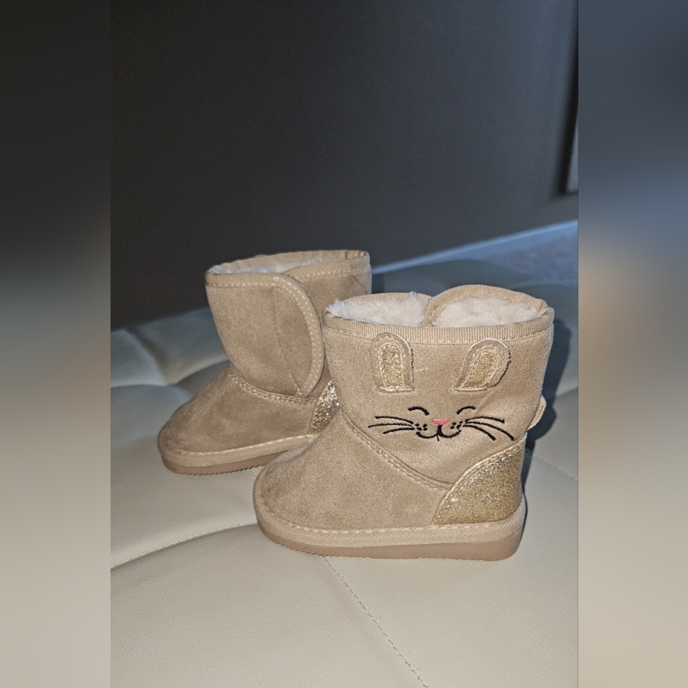 Adorable Tan Microfiber Bunny Kids Boots